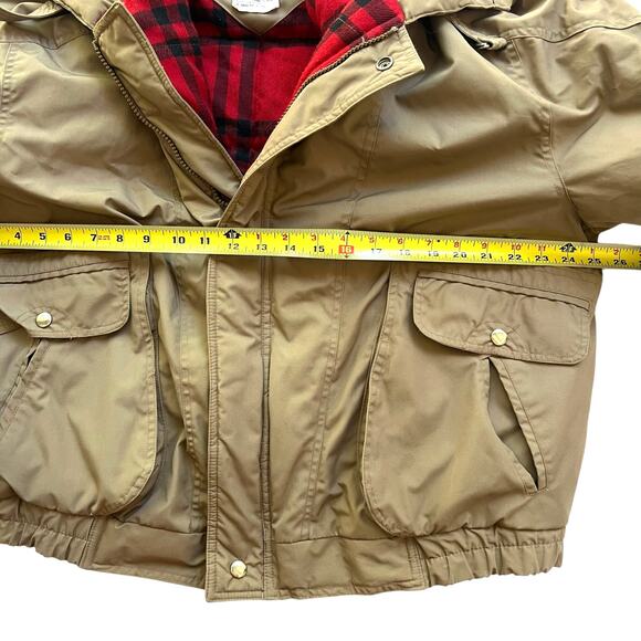 Hardy Amies Vintage London tan bomber jacket L red plaid lining zip/snap pockets - Picture 4 of 8